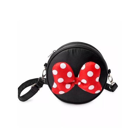 Disney Minnie Mouse Black 3D Plush Polka Dot Bow Crossbody Purse NWT - Picture 2 of 8